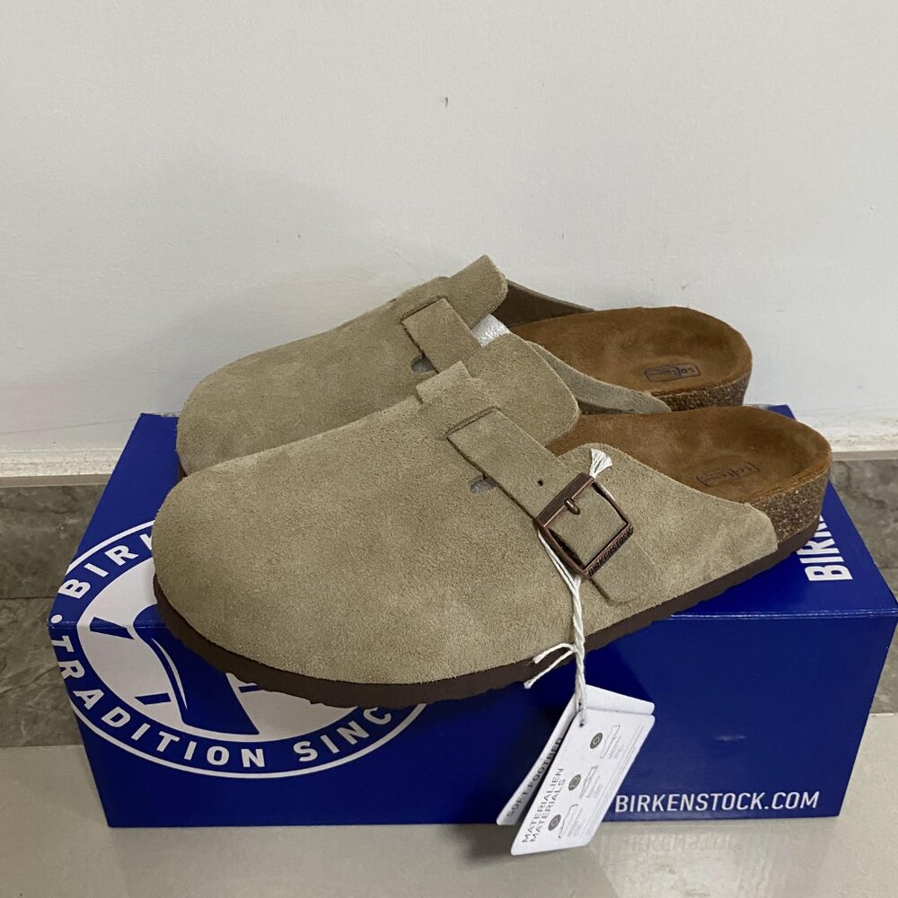 Birkenstock Boston Soft Footbed Suede Taupe Shoes